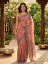 Peach and Grey Linen Cotton Saree