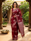 Maroon and Silver Silk Cotton Saree