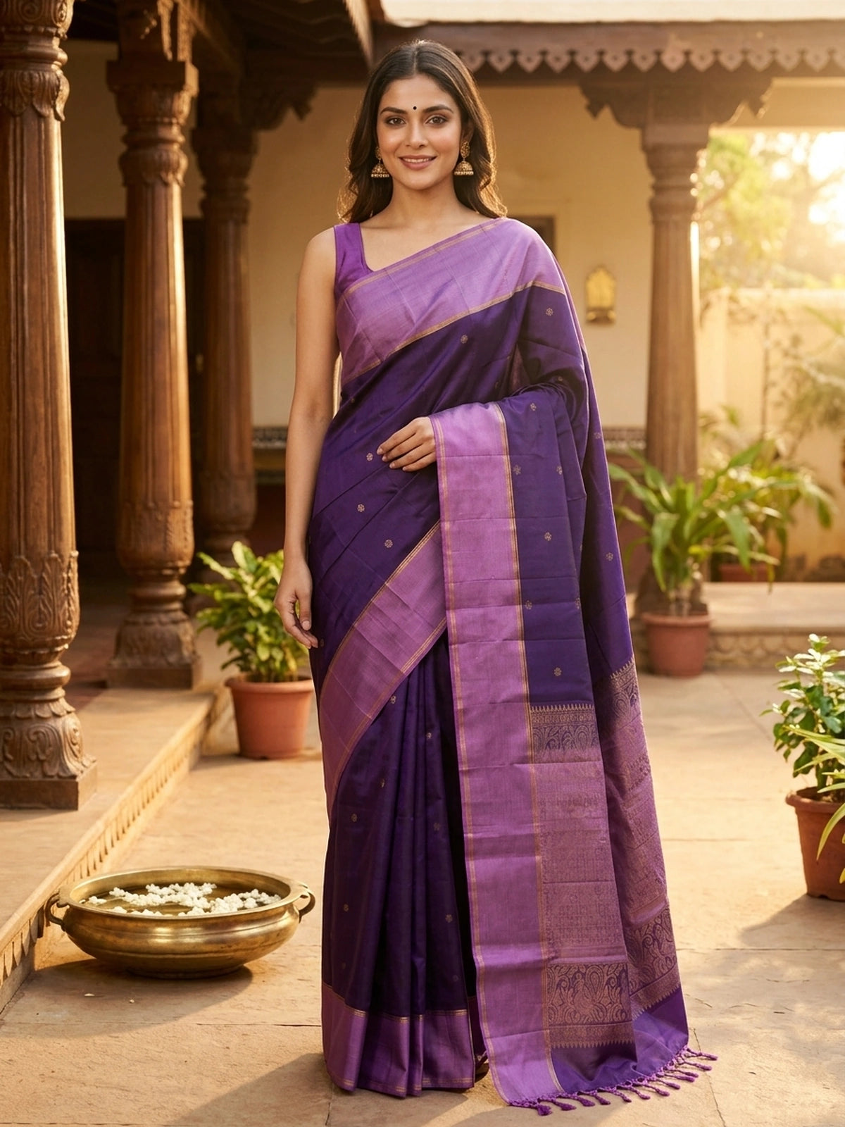 Purple and Lavender Pure Soft Silk Saree