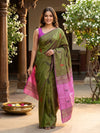 Olive Green and Pink Banana Silk Sarees
