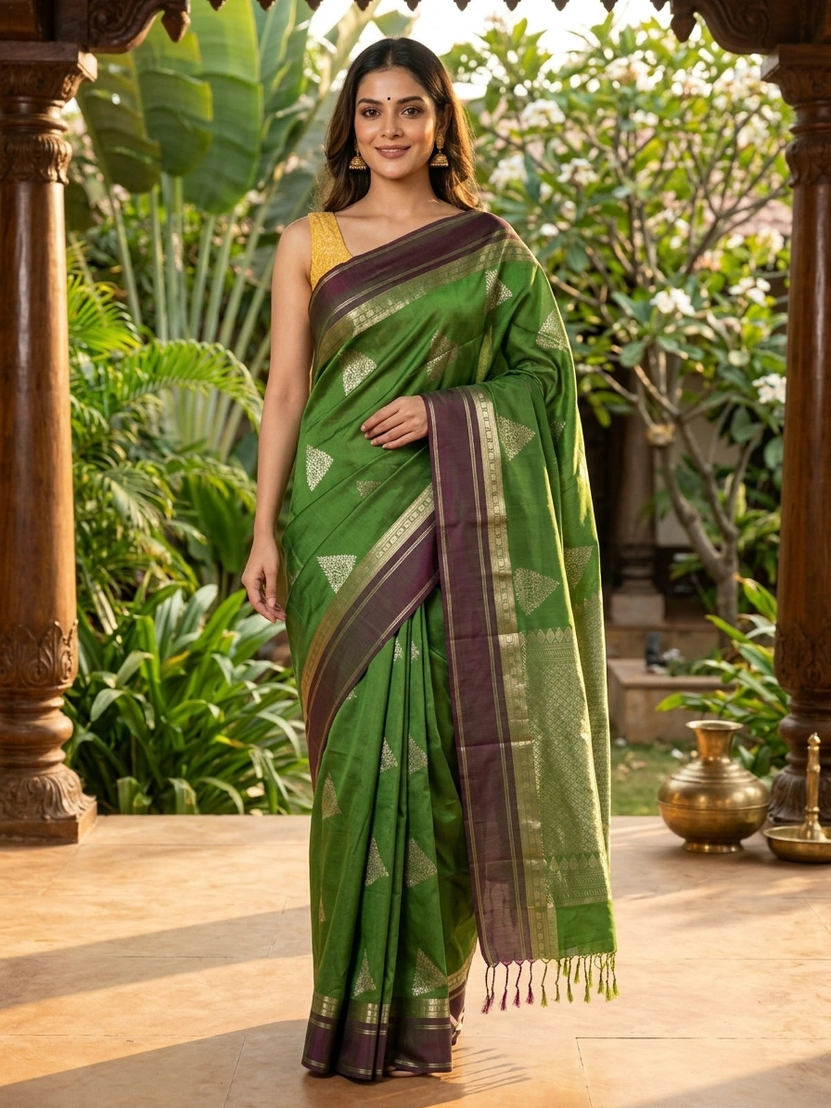 Green and Mauve Kanchipuram Fancy Silk Saree