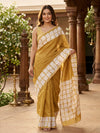 Mustard and White Linen Cotton Saree