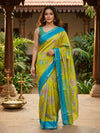 Lime Green and Turquoise Blue Dola Silk Saree