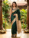 Bottle Green and Gold Vaira Oosi Design Semi Silk Saree