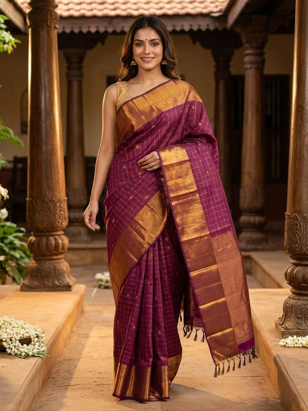 Magenta and Gold Pure Kanchipuram Silk Saree