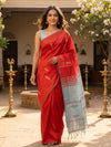 Red and Light Blue Banana Silk Sarees