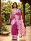 Pink and White Linen Cotton Saree