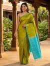 Mehendi Green and Turquoise Blue Kanchipuram Pure Mix Saree