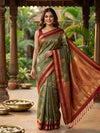 Olive Green and Maroon Kanchipuram Fancy Silk Saree
