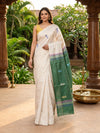 Cream and Green Banana Silk Sarees