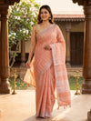 Peach and White Linen Cotton Saree