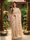 Cream and Mauve Linen Cotton Saree