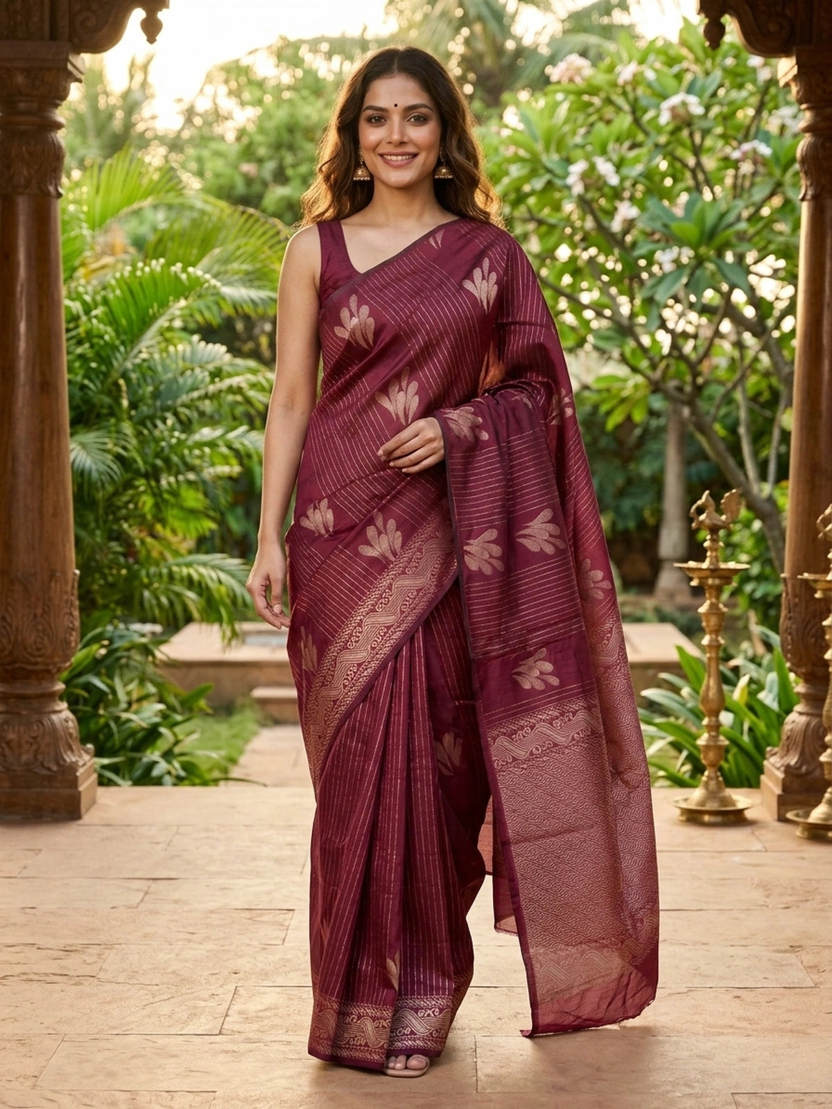 Maroon Silk Cotton Saree