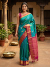 Peacock Teal and Pink Pure Kanchipuram Silk Saree