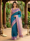 Peacock Blue and Lavender Pure Kanchipuram Silk Saree