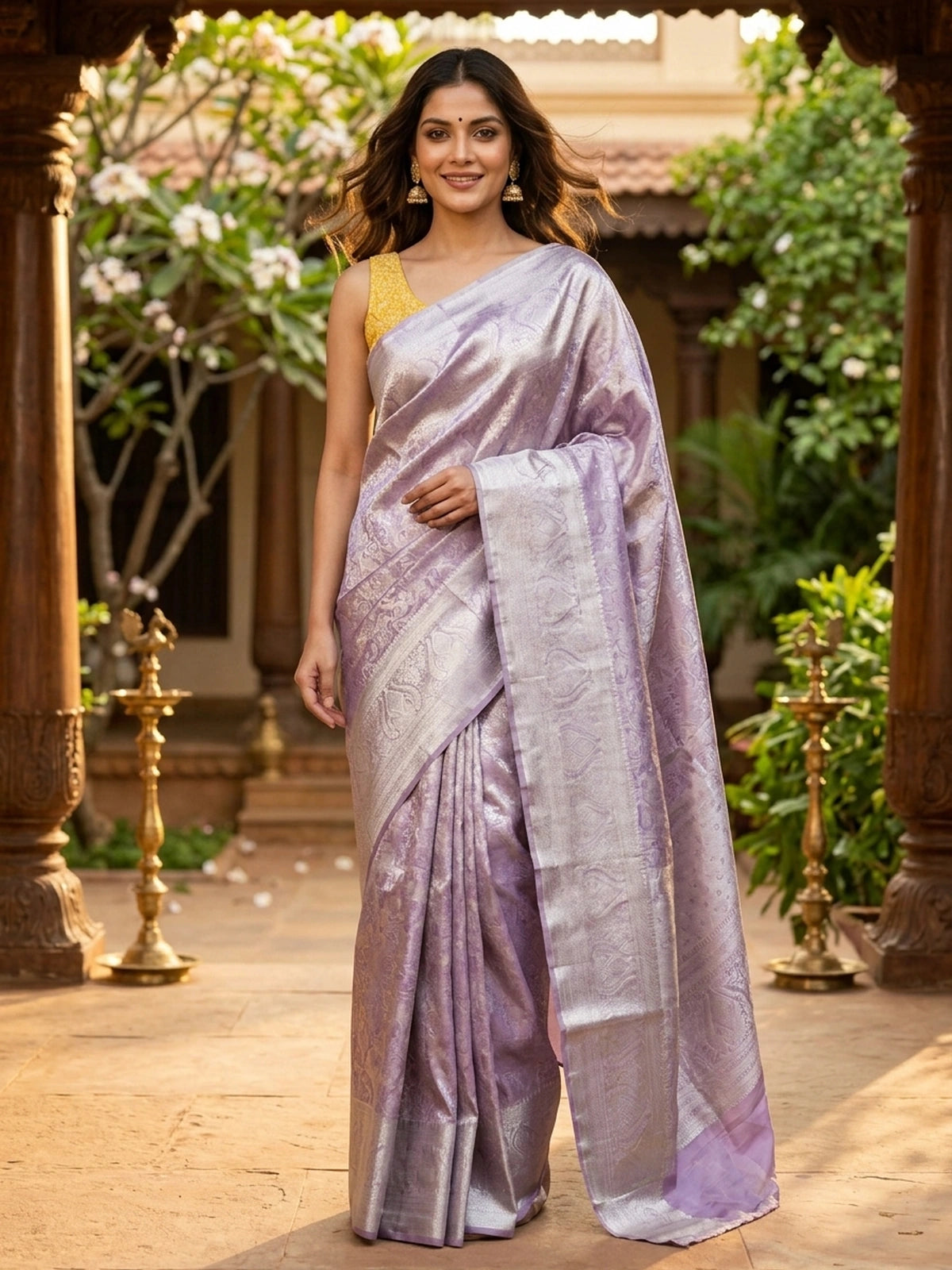Lavender and Silver Pure Kanchipuram Silk Saree