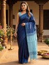 Navy Blue and Sky Blue Banana Silk Sarees