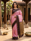 Pink and Dark Brown Pure Kanchipuram Silk Saree