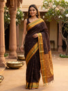 Maroon Brown and Mustard Chettinad Cotton Saree