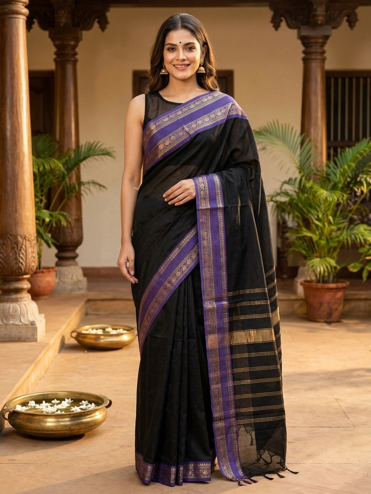 Black and Purple Chettinad Cotton Saree