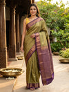 Olive Green and Purple Semi Silk Saree