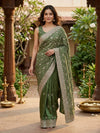 Mehendi Green and Gold Designer Satin Saree