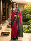 Pink and Bottle Green Pure Soft Silk Saree