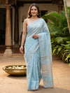 Sky Blue Linen Cotton Saree