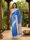 Blue and White Dola Silk Saree