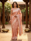Peach and White Dola Silk Saree