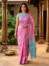 Pink and Sky Blue Silk Cotton Saree