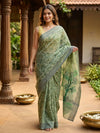 Sage Green and Grey Linen Cotton Saree