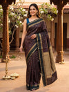 Wine Brown and Green Kanchi Semi Silk Saree