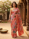 Coral Pink and Multicolour Dola Silk Saree