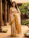 Cream and Mustard Gold Kanchipuram Pure Mix Saree