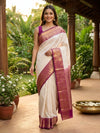 Cream and Magenta Pure Kanchipuram Silk Saree