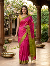 Pink and Lime Green Pure Soft Silk Saree