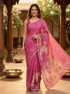 Pink Floral Linen Cotton Saree