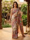 Cream and Multicolour Semi Tussar Saree