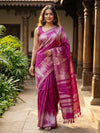 Magenta Pink and Silver Semi Tussar Saree