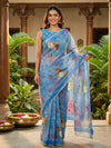 Blue and Multicolour Floral Linen Cotton Saree