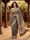 Beige and Black Semi Tussar Saree