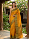 Mustard Yellow and Olive Green Pure Silk Cotton Saree