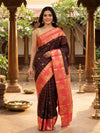 Deep Wine and Coral Pink Pure Kanchipuram Silk Saree