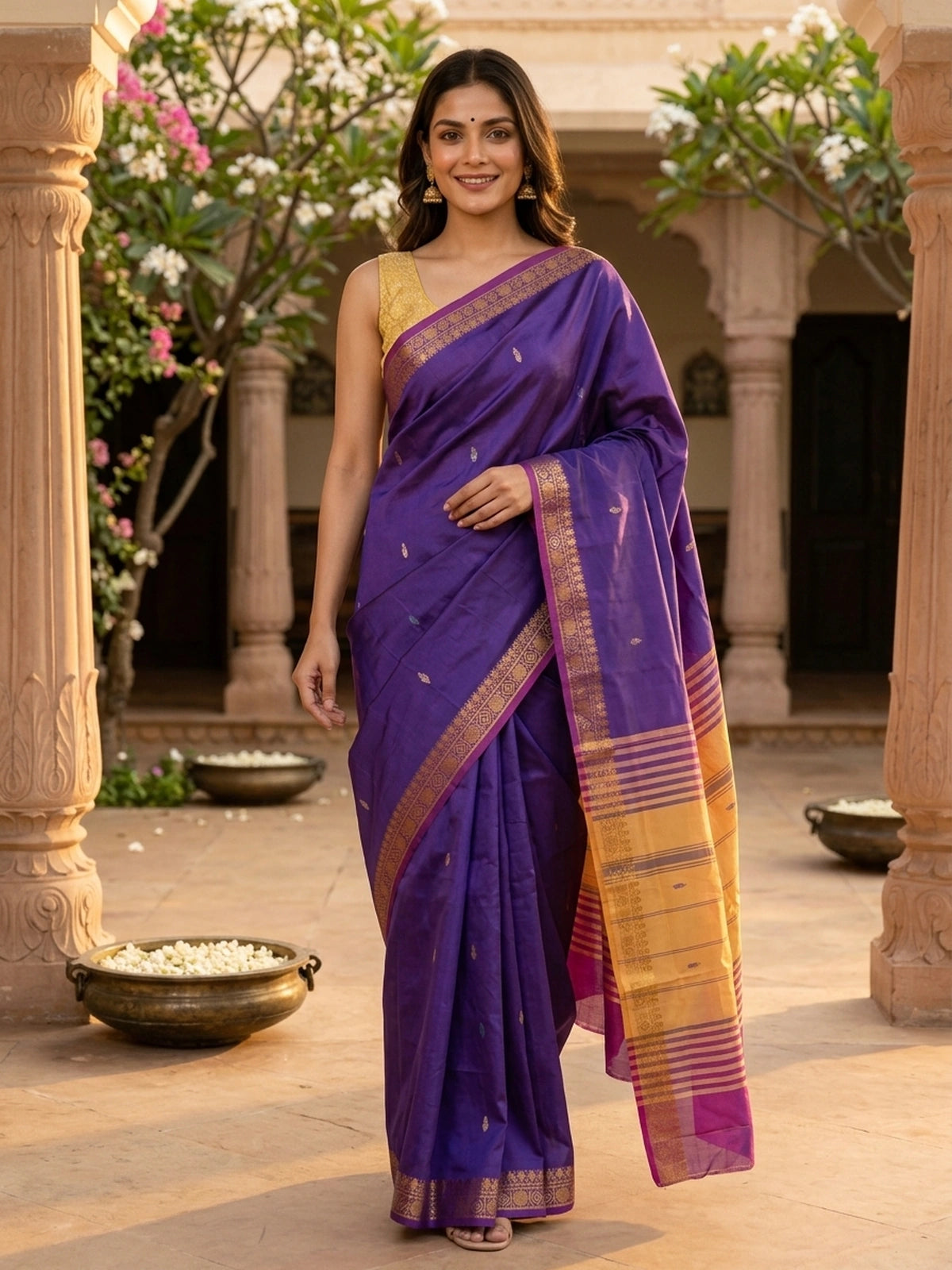 Purple and Mustard Banana Silk Sarees