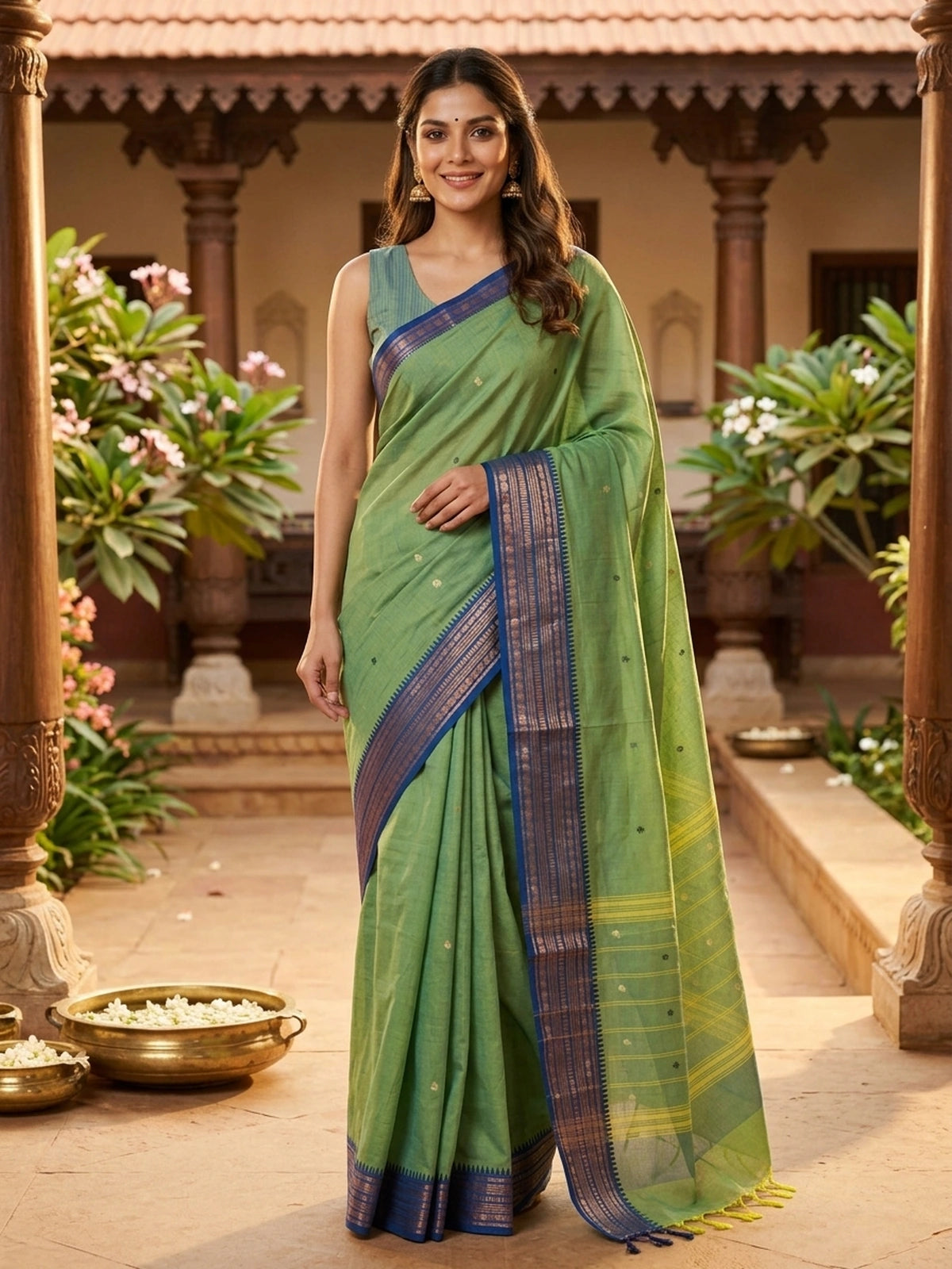 Green and Blue Chettinad Cotton Saree