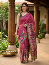 Rose Pink and Green Semi Tussar Saree