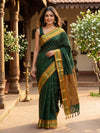 Dark Green and Gold Chettinad Cotton Saree