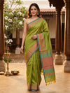 Parrot Green and Coral Pink Nagamam Cotton Saree