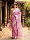 Pink and Silver Silk Cotton Saree